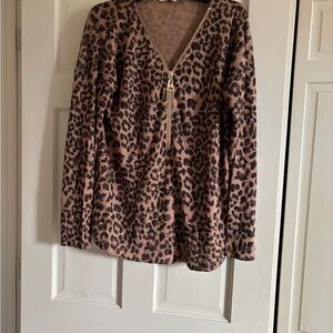 Soft Surroundings Animal Print V-Neck Sweater